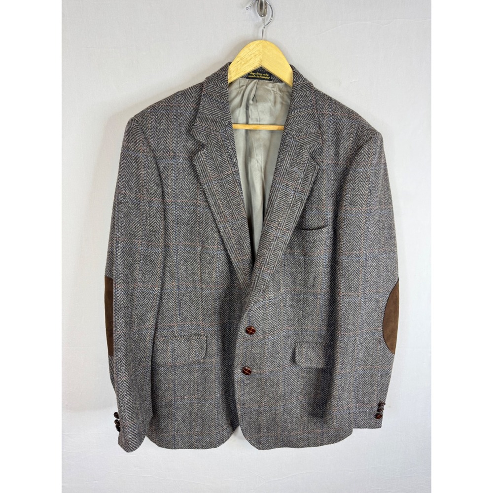 JG Hook‎ Mens Vintage Wool Tweed Herringbone Blazer Brown Elbow Patches Men 44
